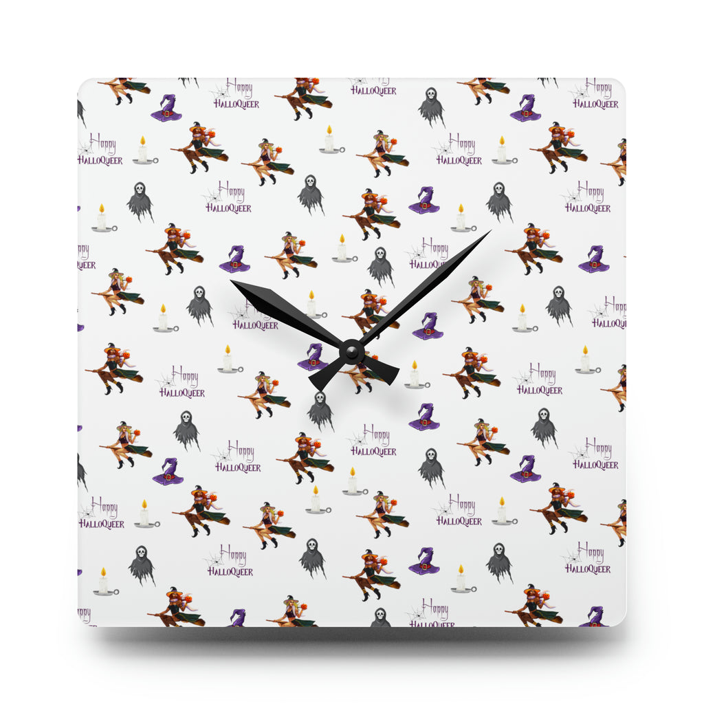 Halloween Acrylic Wall Clock - Happy HallowQueer Pattern Printify