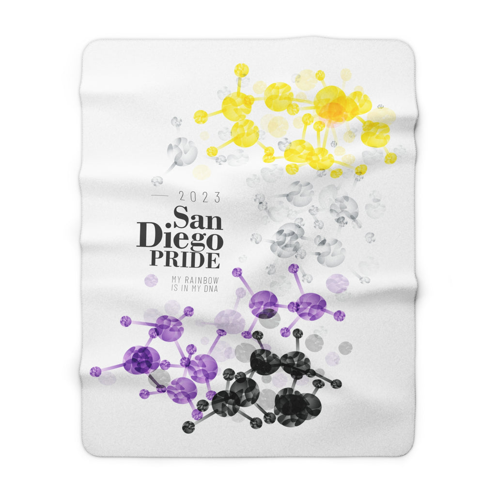 SHAVA CO Non Binary Flag 2023 Pride, San Diego Sherpa Fleece Blanket - My Rainbow Is In My DNA Printify