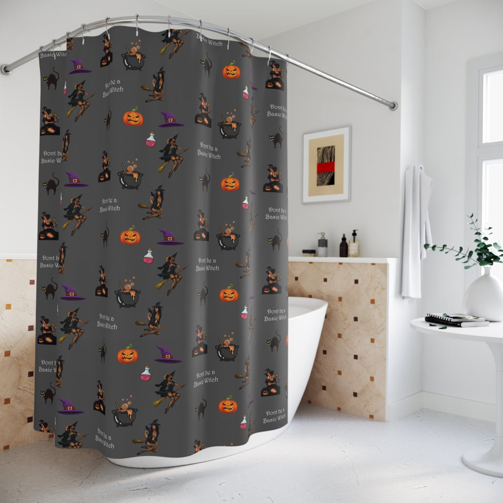 Halloween Polyester Shower Curtain - Don't be a Basic Witch Pattern Printify