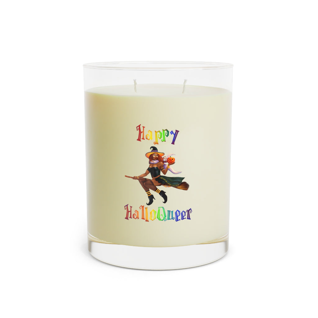 Halloween Scented Candle Full Glass, 11oz - Happy HallowQueer (Black) Printify