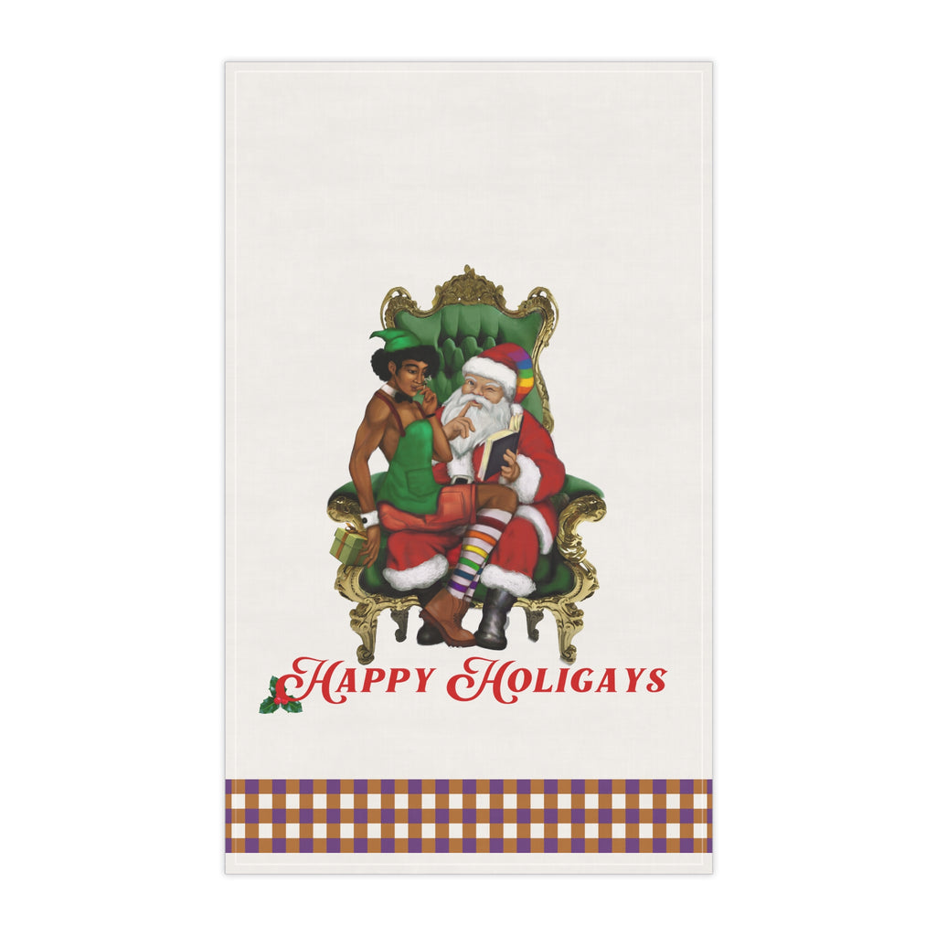 Christmas LGBTQ  Kitchen Towel -  Happy Holigays (Black) Printify