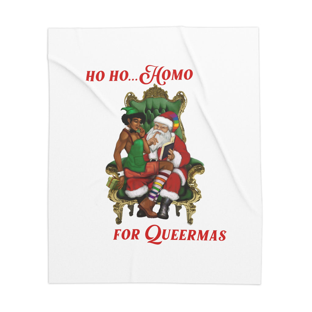 Christmas Lgbtq  Sherpa Blanket, Ho Ho Homo For Queermas (Black) Printify