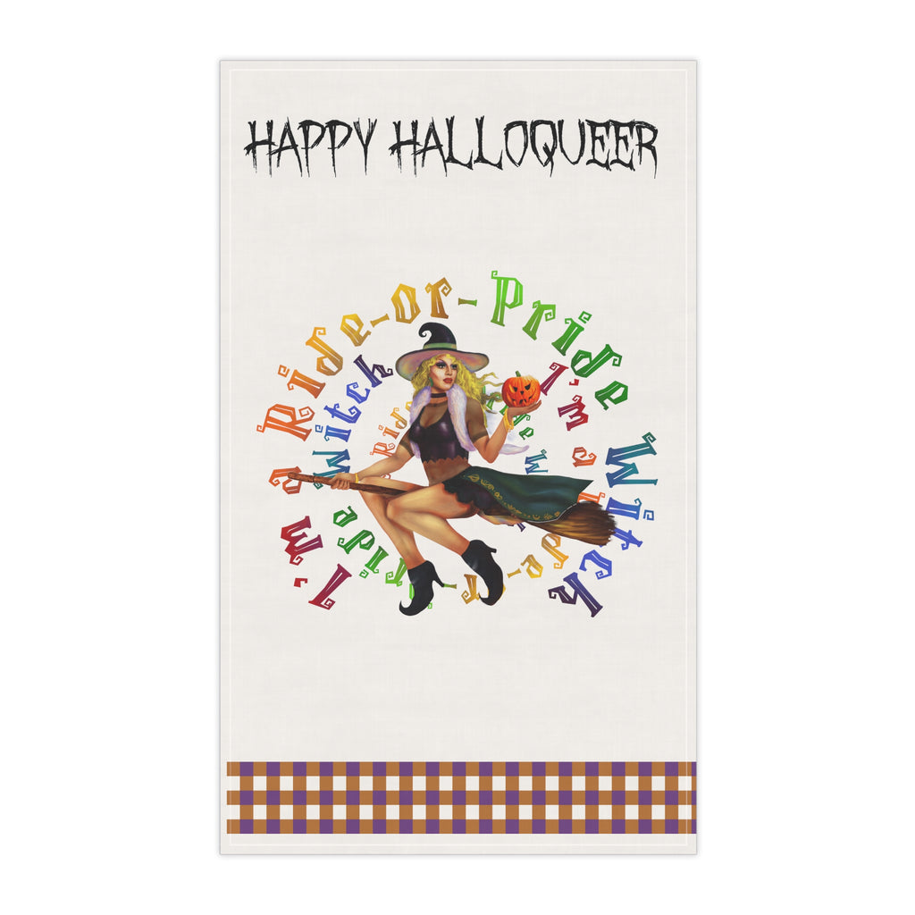 Halloween Kitchen Towel - Happy Halloqueer - I m a ride or pride White Bitch Printify