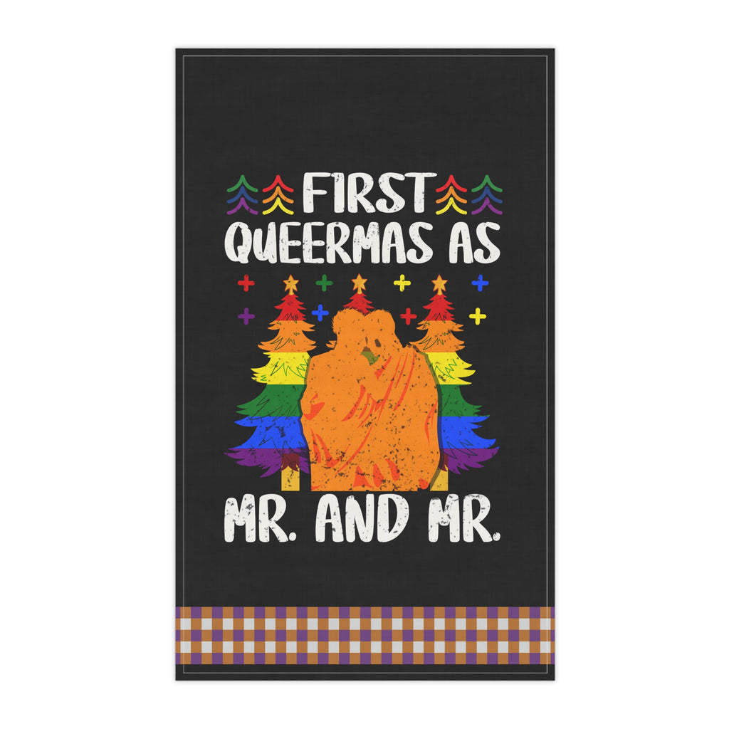 Christmas LGBTQ  Kitchen Towel -  FIrst Queermas as Mr & Mr Printify