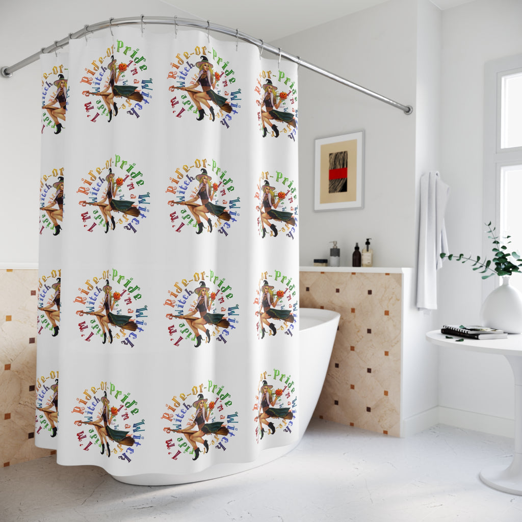 Halloween Polyester Shower Curtain - I'm Ride or Pride (White) Printify