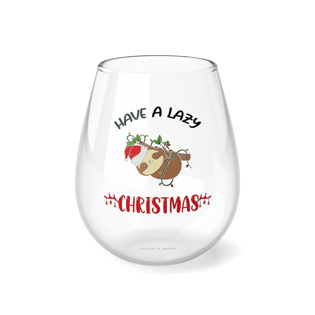 Christmas Stemless Wine Glass, Have a Lazy Christmas Printify