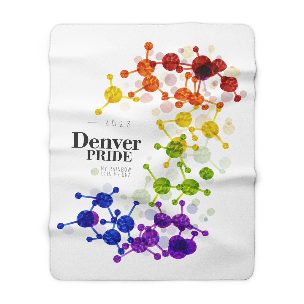 SHAVA CO Rainbow Flag 2023 Pride, Denver Sherpa Fleece Blanket - My Rainbow Is In My DNA Printify