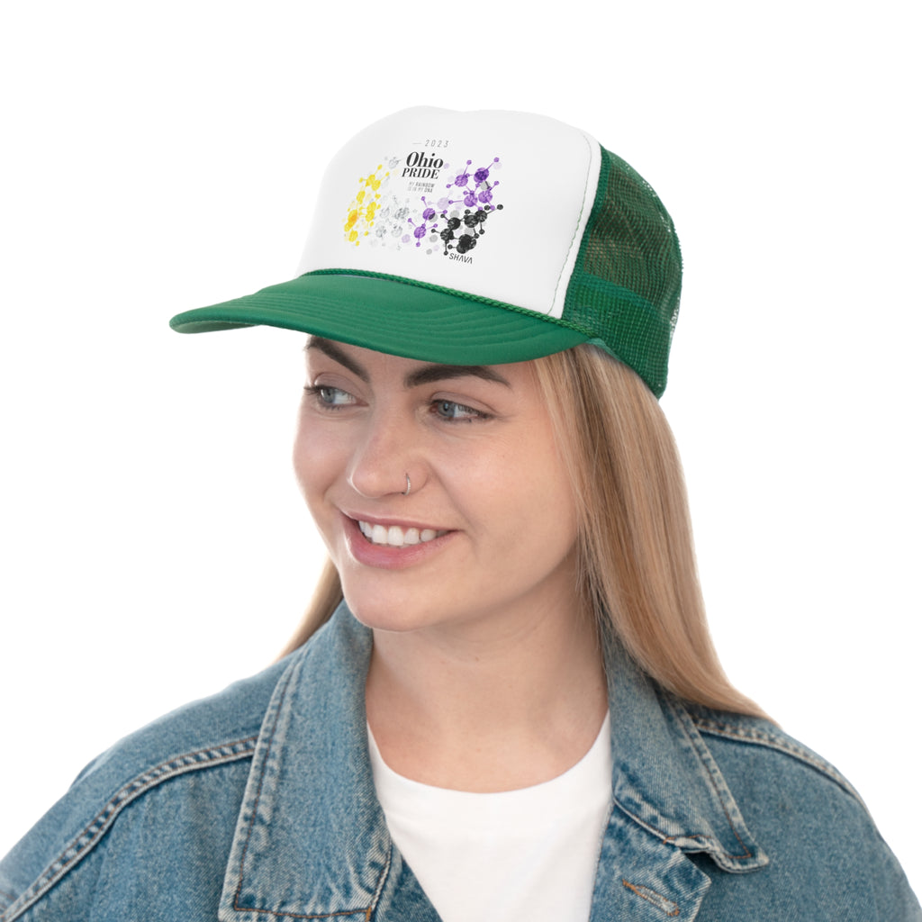 Nonbinary Flag Trucker Caps Ohio Pride - My Rainbow is In My DNA Printify