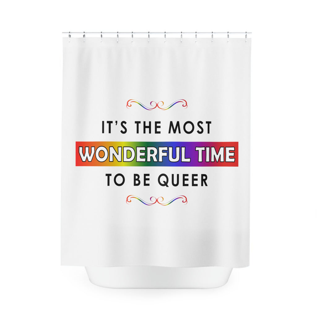 Christmas LGBTQ Shower - Curtains - Wonderful Time For the Queer Printify