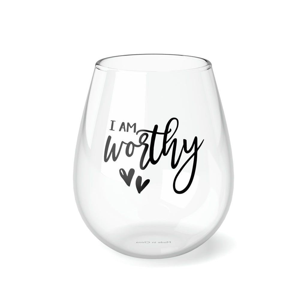 Christmas Stemless Wine Glass, I am Worthy Printify