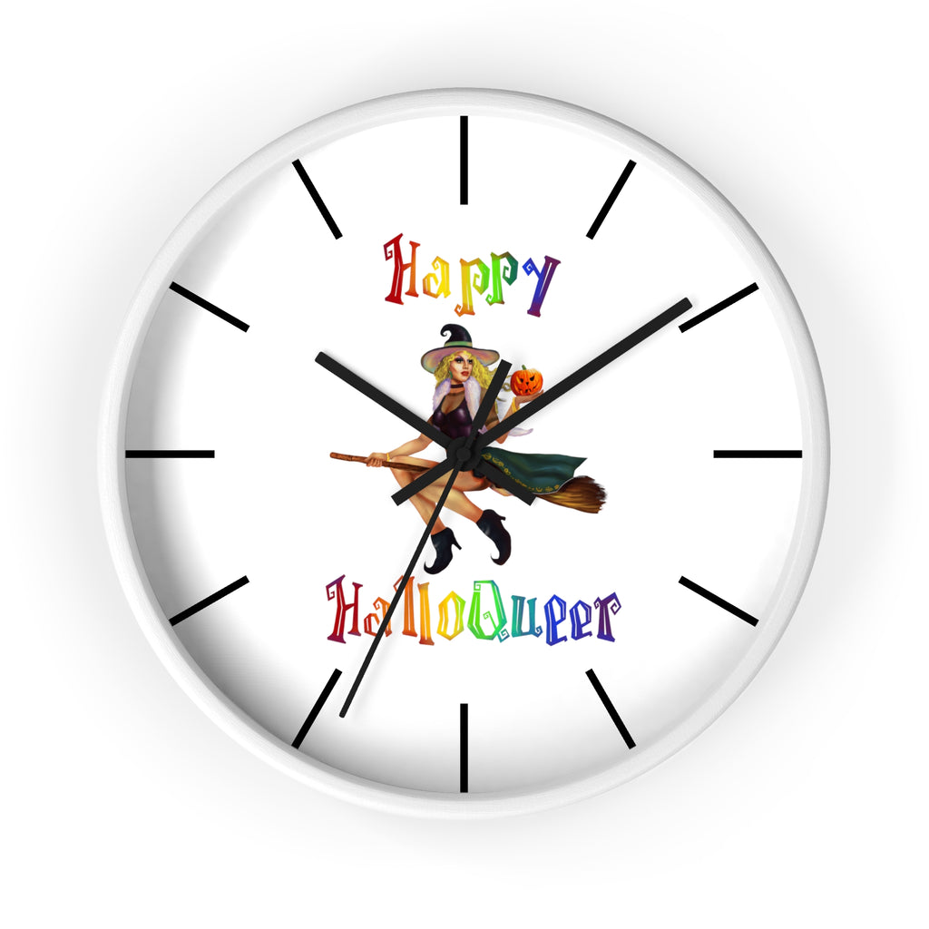 Halloween Wall Clock - Happy HallowQueer White Printify