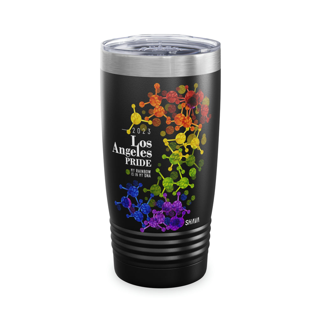 SHAVA CO Rainbow Flag 2023 Pride, Los Angeles Ringneck Tumbler 20oz - My Rainbow Is In My DNA Printify