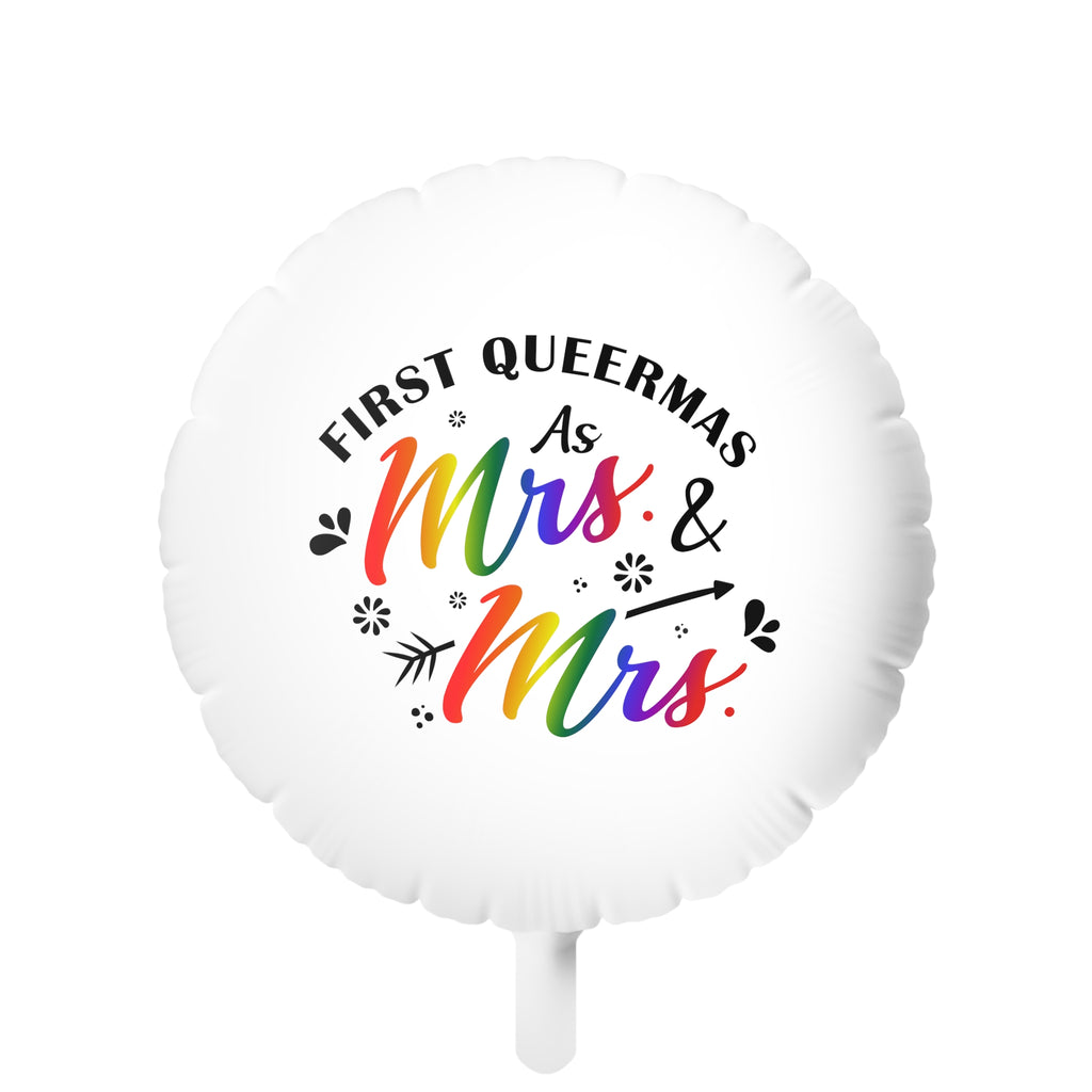 Christmas LGBTQ Mylar Helium Balloon , First Queermas as Mrs & Mrs Printify