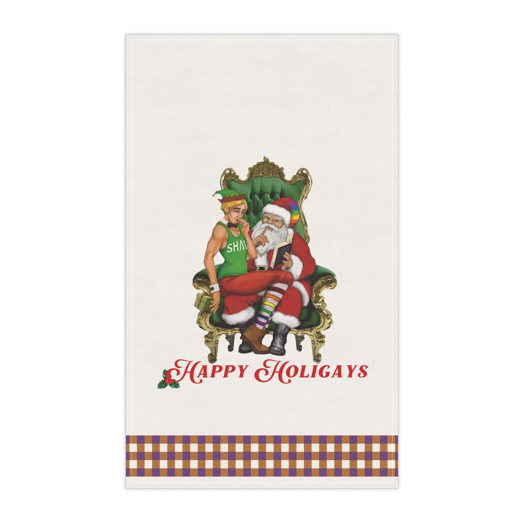 Christmas LGBTQ  Kitchen Towel -  Happy Holigays (White SHAVA ) Printify