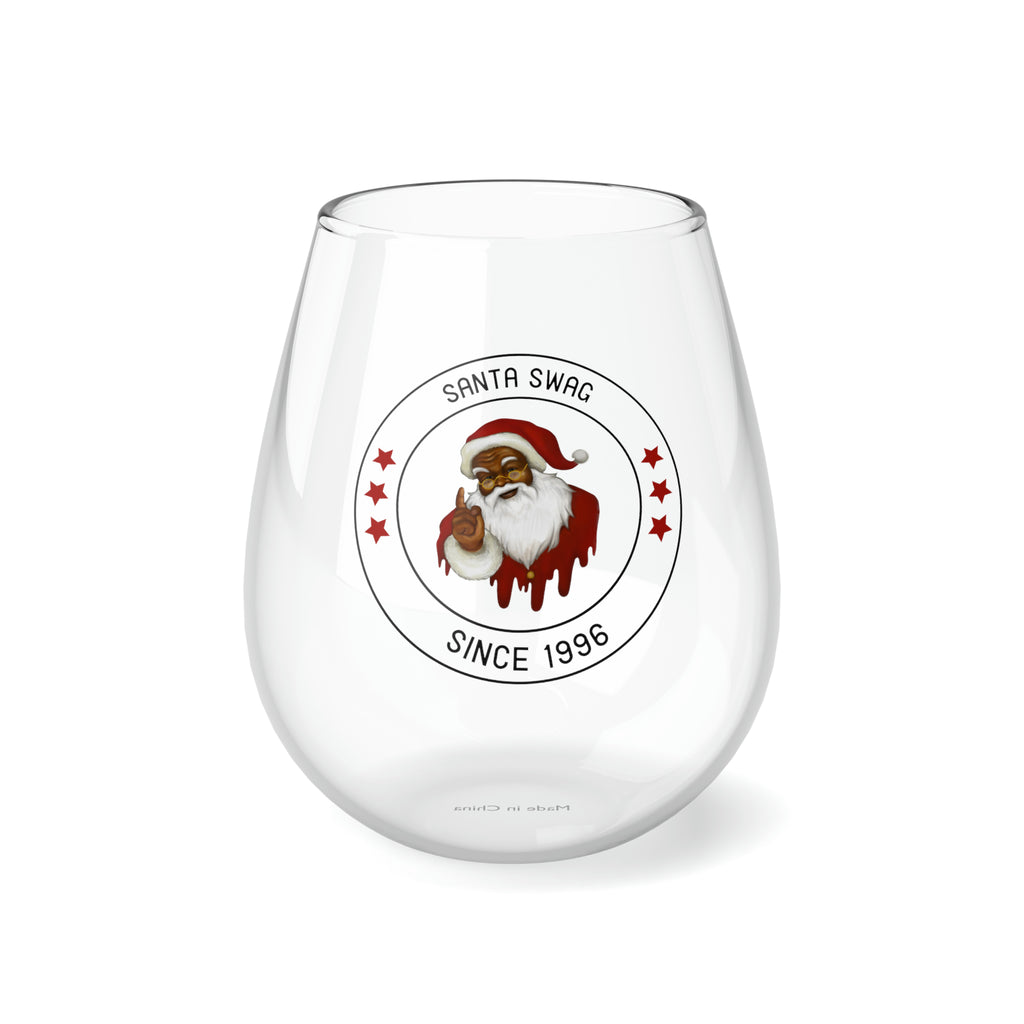 Christmas Stemless Wine Glass, Santa Swag Since 1996 Printify