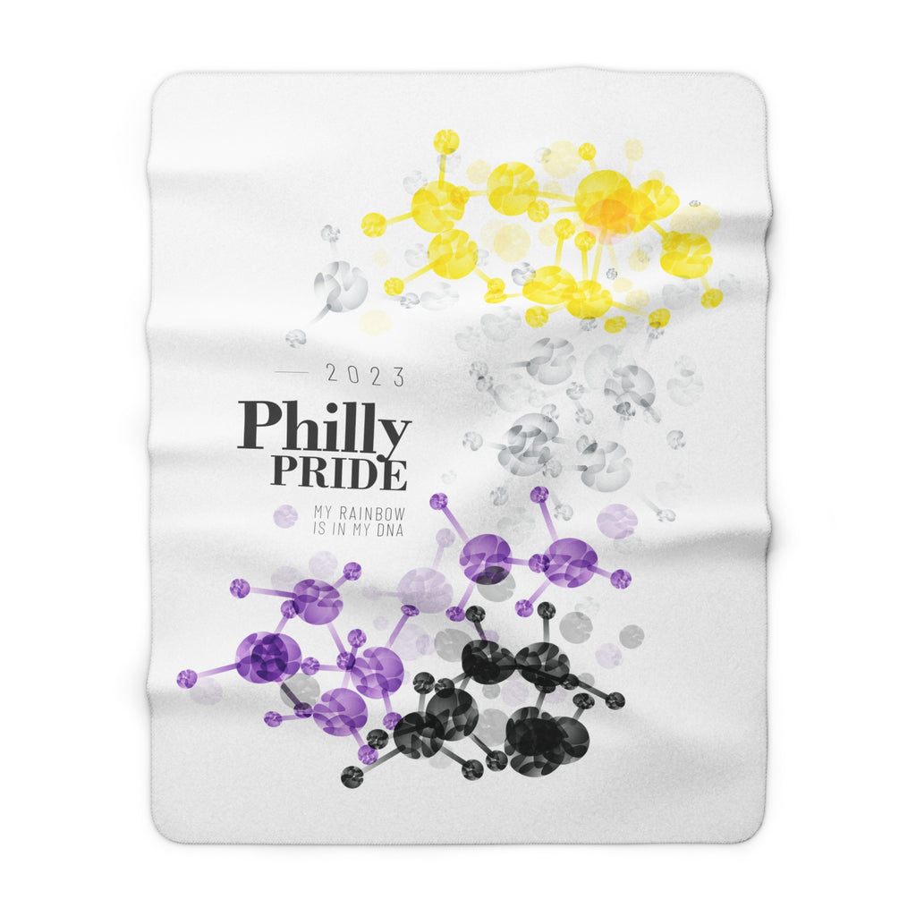 SHAVA CO Non Binary Flag 2023 Pride, Philly Sherpa Fleece Blanket - My Rainbow Is In My DNA Printify