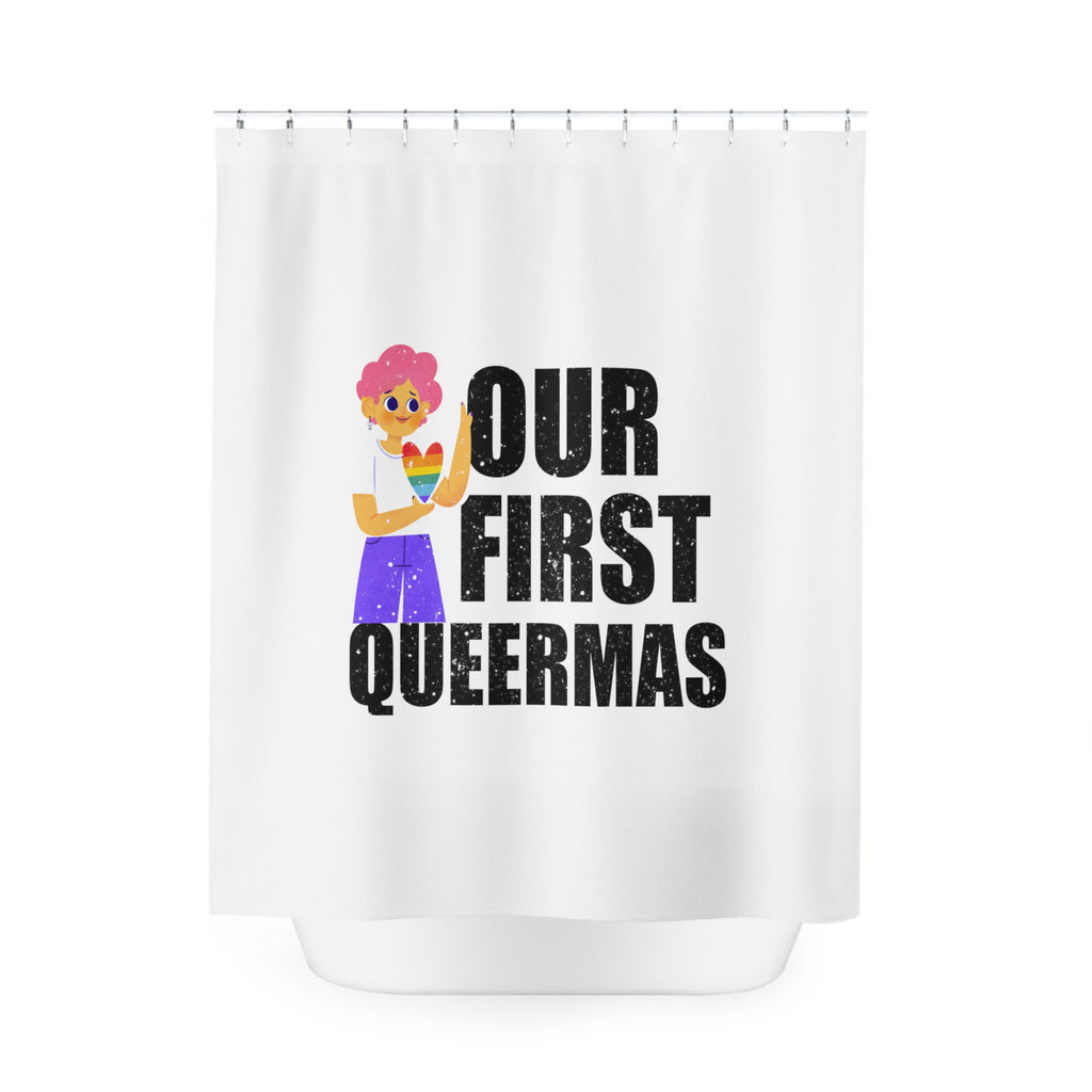 Christmas LGBTQ Shower - Curtains - Our First Queermas Printify