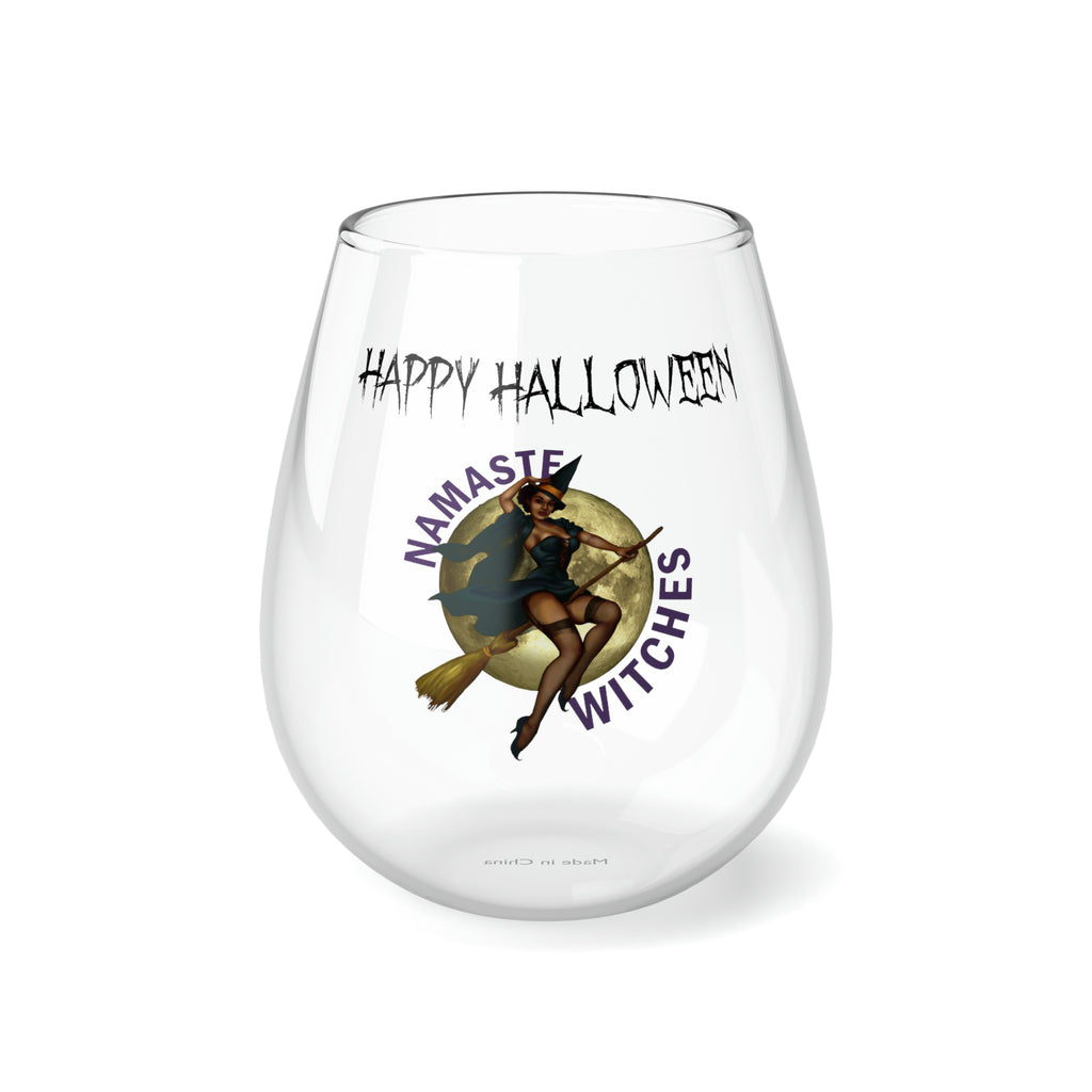 Halloween Stemless Wine Glass, Happy Halloween , Namaste Witches Printify