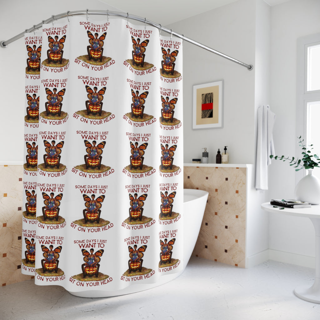 Halloween Polyester Shower Curtain - Sit On Your Head Printify