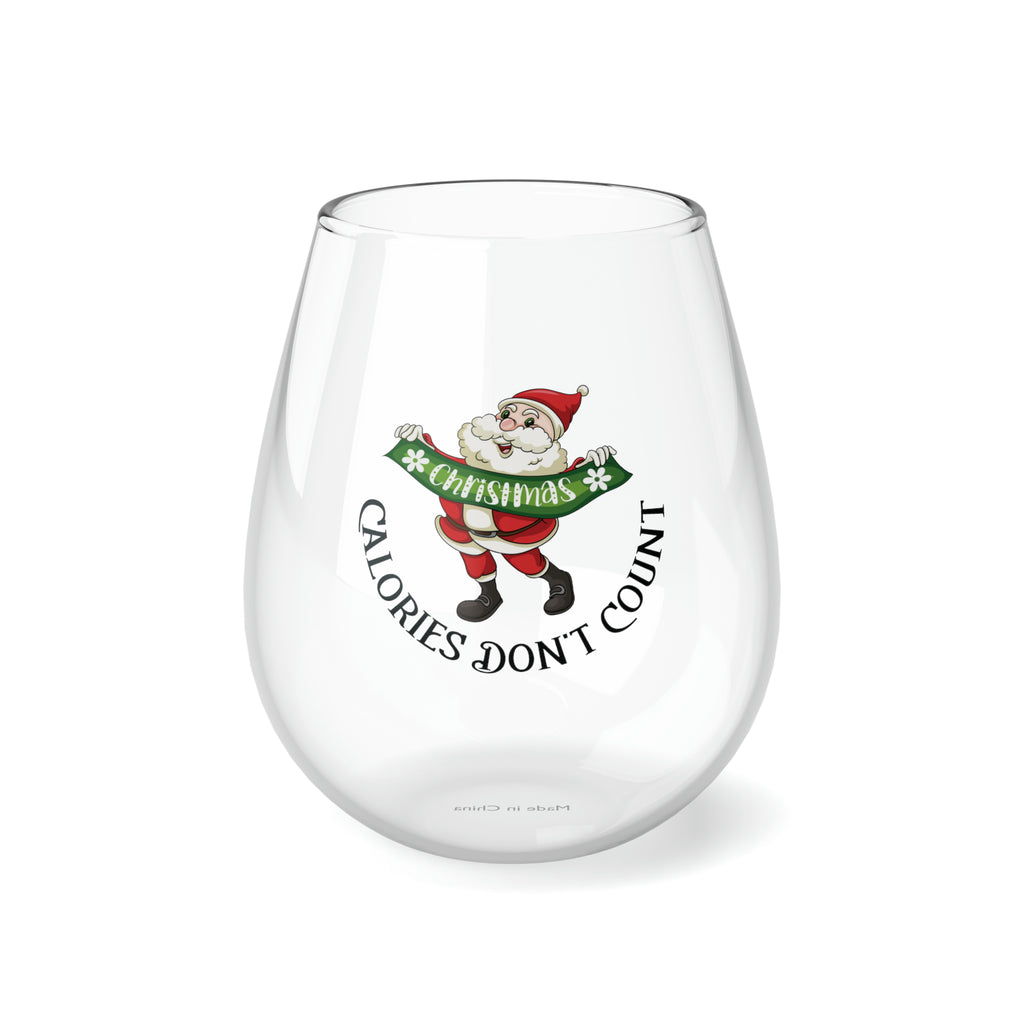 Christmas Stemless Wine Glass,Christmas Calories Don't Count Printify