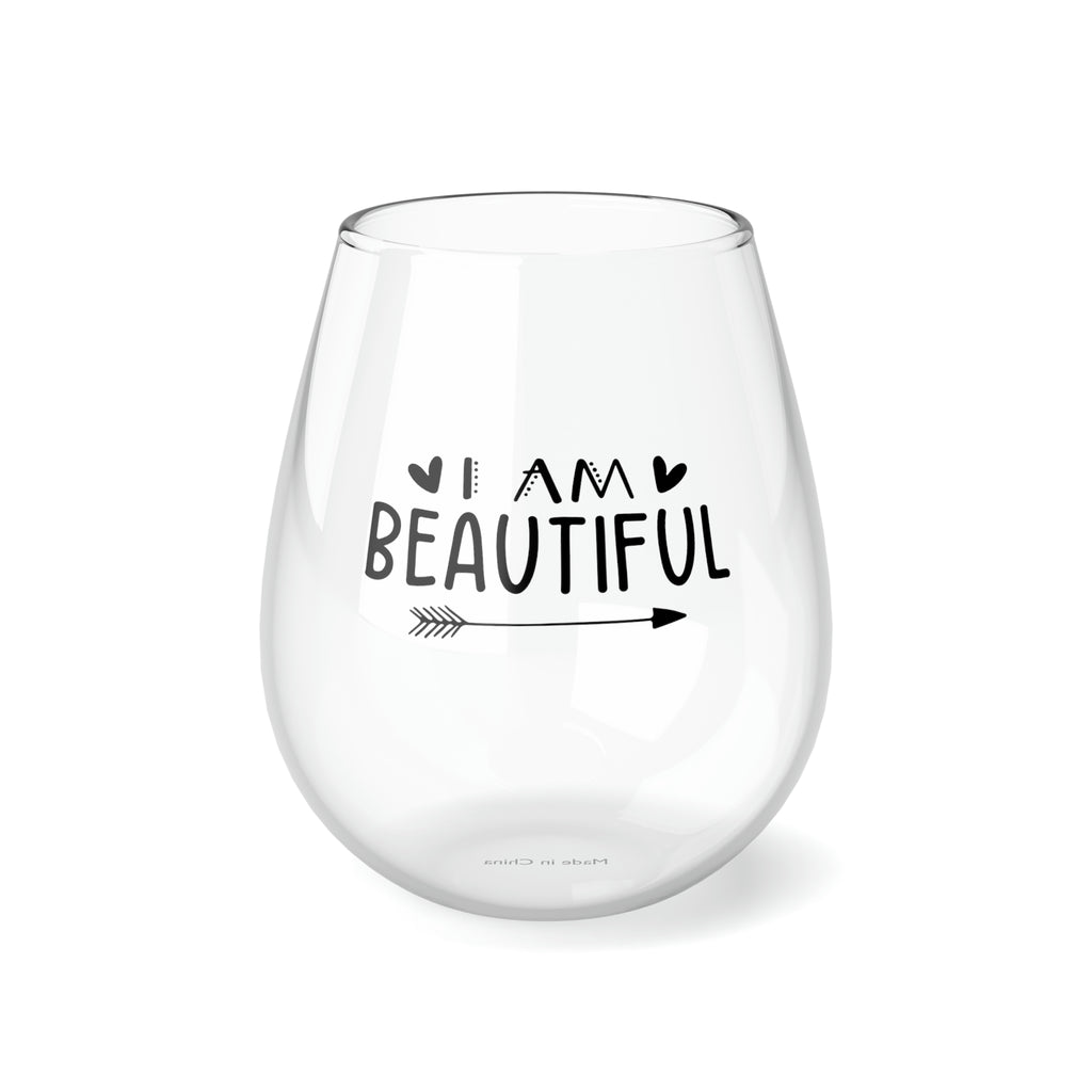 Christmas Stemless Wine Glass, I am Beautiful Printify