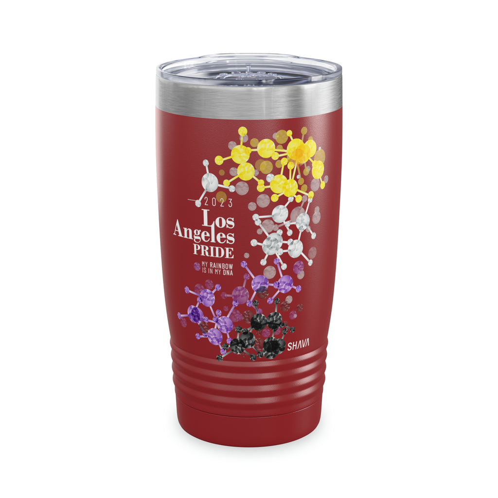 SHAVA CO Non Binary Flag 2023 Pride, Los Angeles Ringneck Tumbler 20oz - My Rainbow Is In My DNA Printify