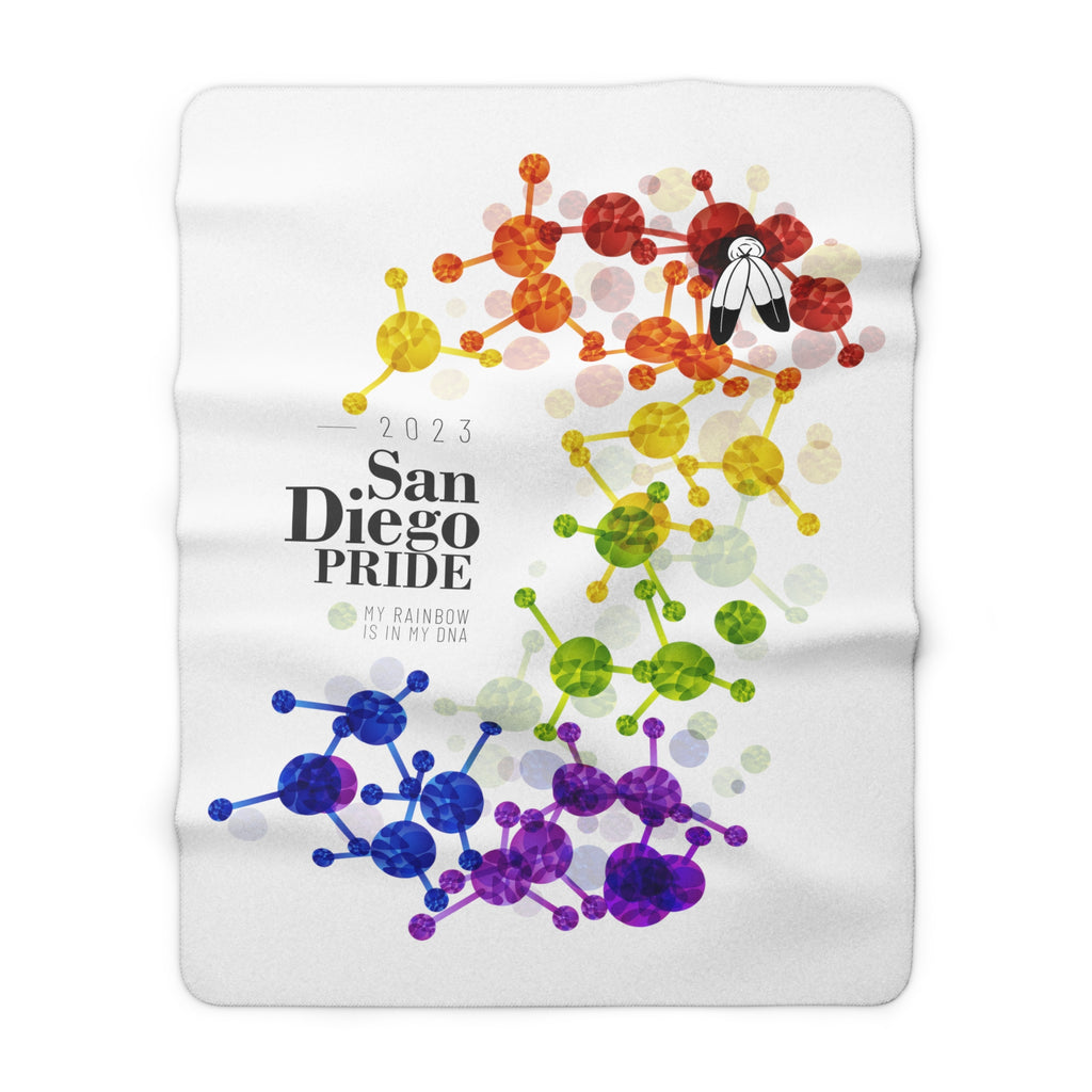 SHAVA CO Two Spirit Flag 2023 Pride, San Diego Sherpa Fleece Blanket - My Rainbow Is In My DNA Printify