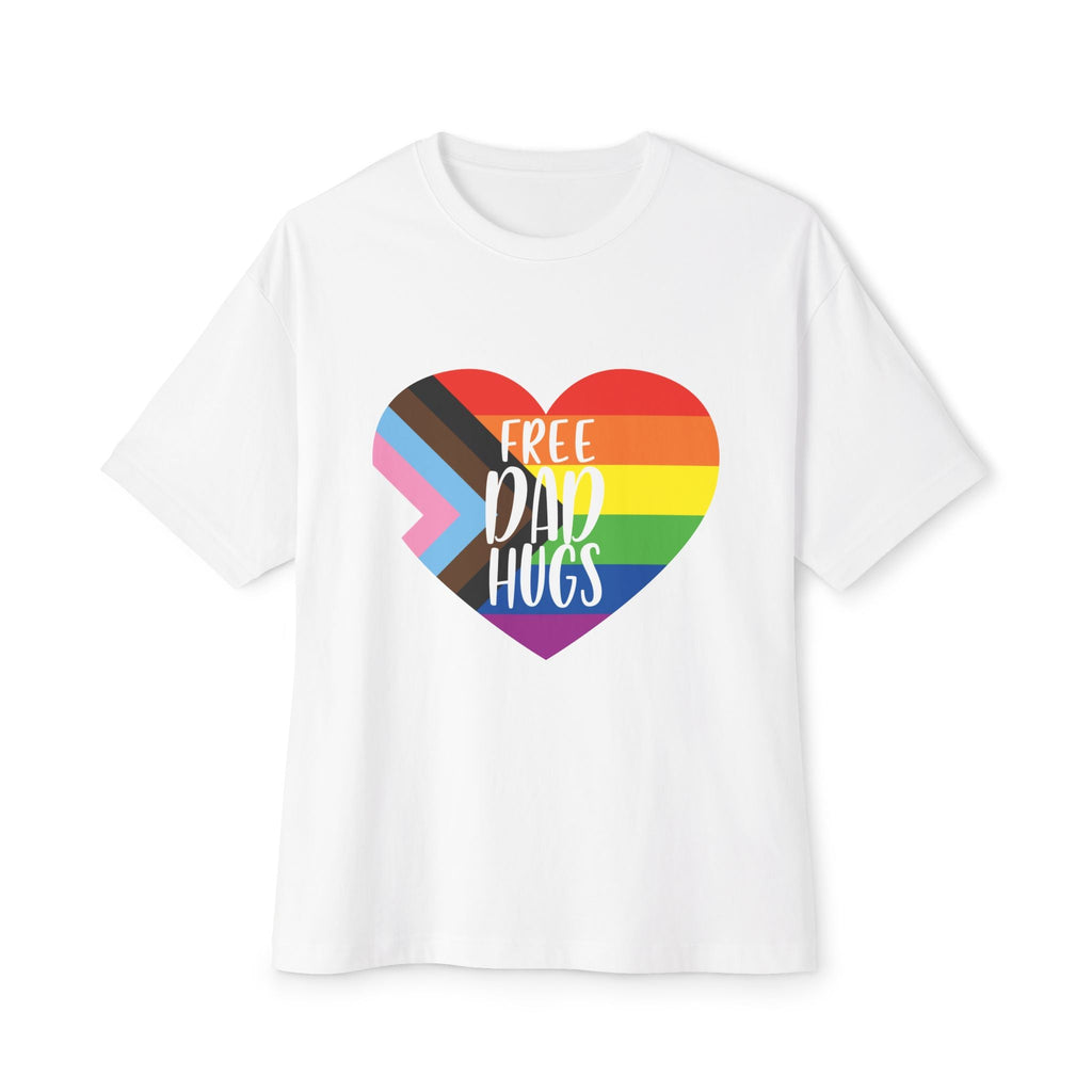 Free Dad Hugs Boxy Tee, Unisex Pride T-Shirt, Oversized LGBTQ+ Tee, Father's Day Gift, Casual Comfort Wear Printify