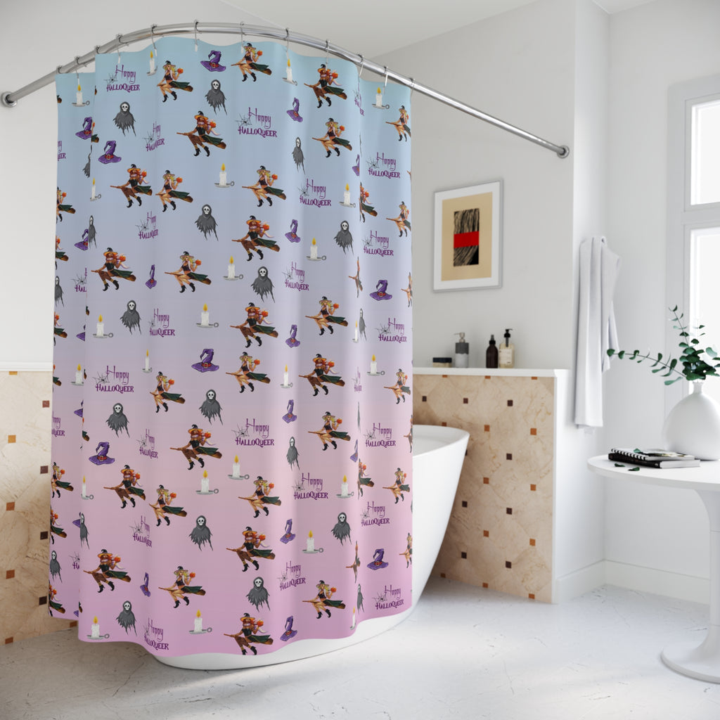 Halloween Polyester Shower Curtain - Happy HallowQueer Pattern Printify