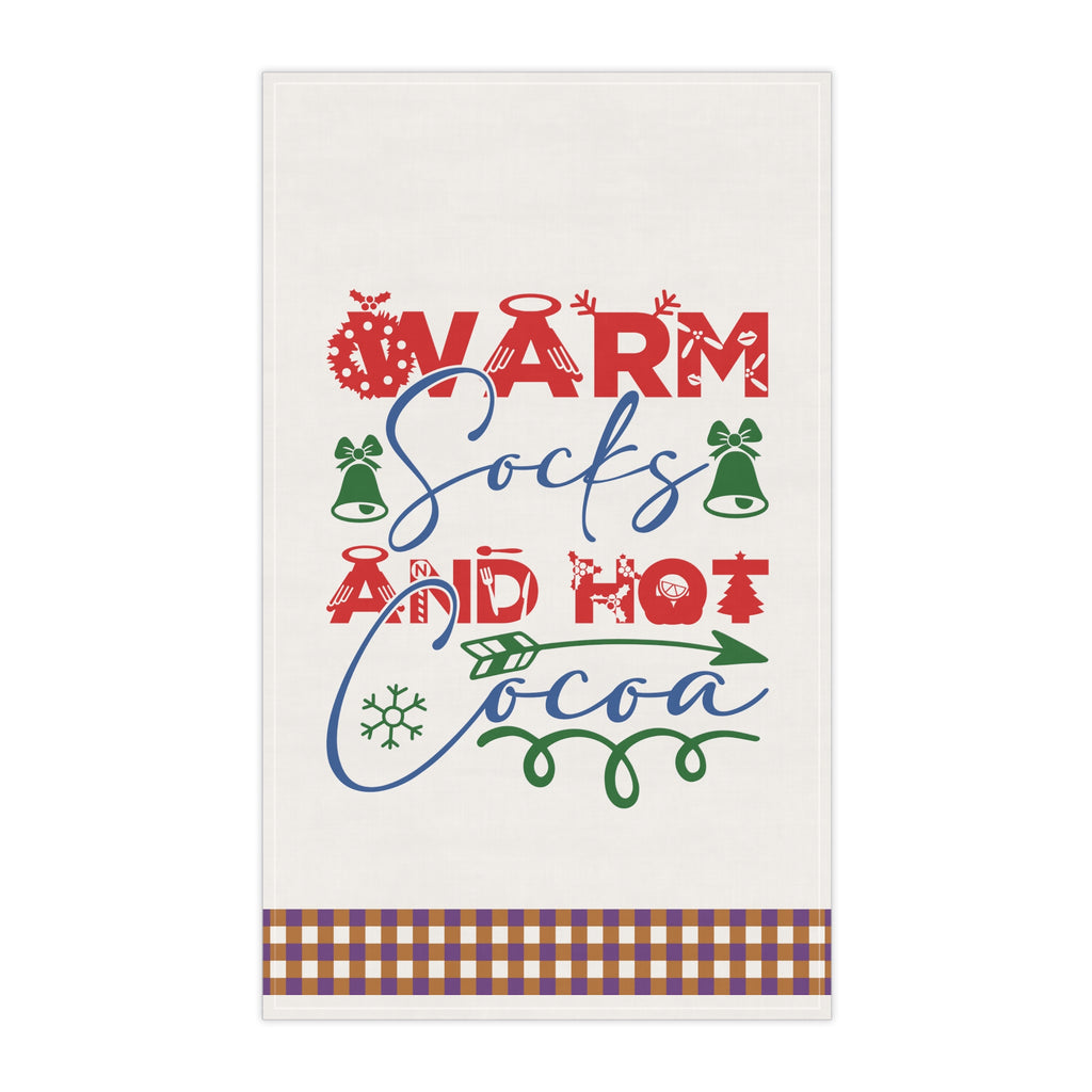 Christmas Kitchen Towel - Warm socks and hot cocoa Printify