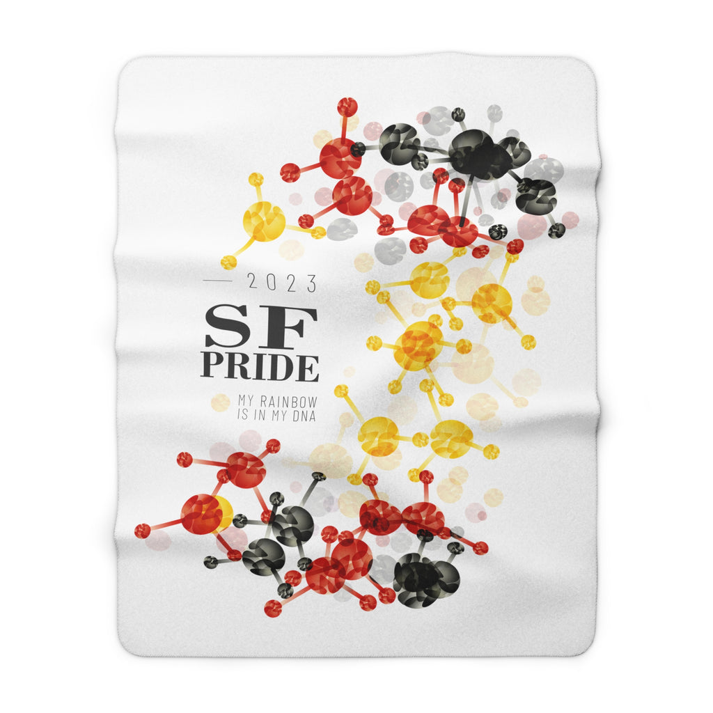 SHAVA CO Rubber Flag 2023 Pride, San Francisco Sherpa Fleece Blanket - My Rainbow Is In My DNA Printify