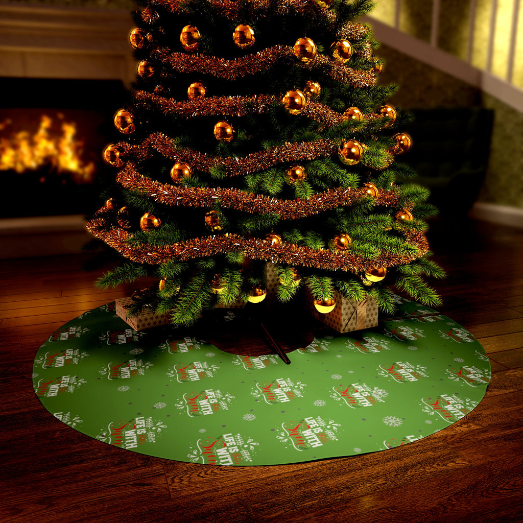 Christmas Round Tree Skirt , Merry Christmas,Life is With Santa Printify