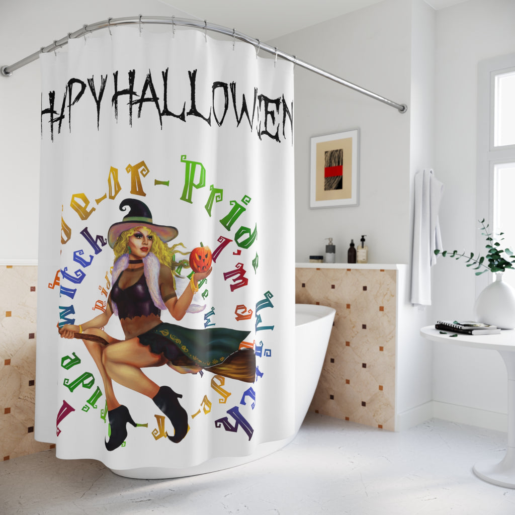 Halloween Polyester Shower Curtain - I m a ride or pride (White Bitch) Printify