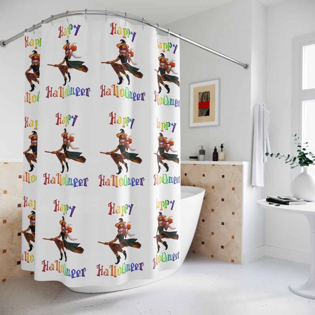 Halloween Polyester Shower Curtain - Happy HallowQueer (Black) Printify