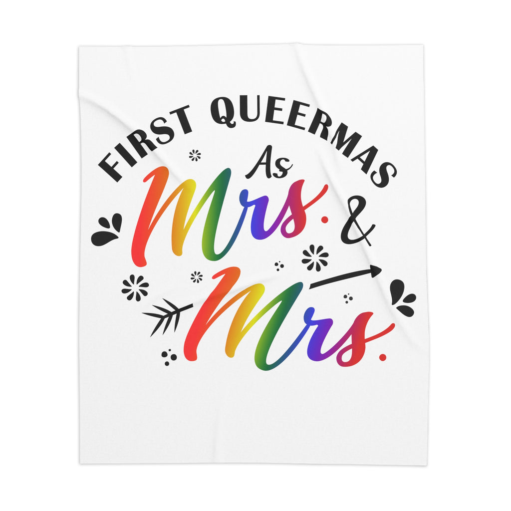 Christmas Lgbtq  Sherpa Blanket, First Queermas as Mrs & Mrs Printify