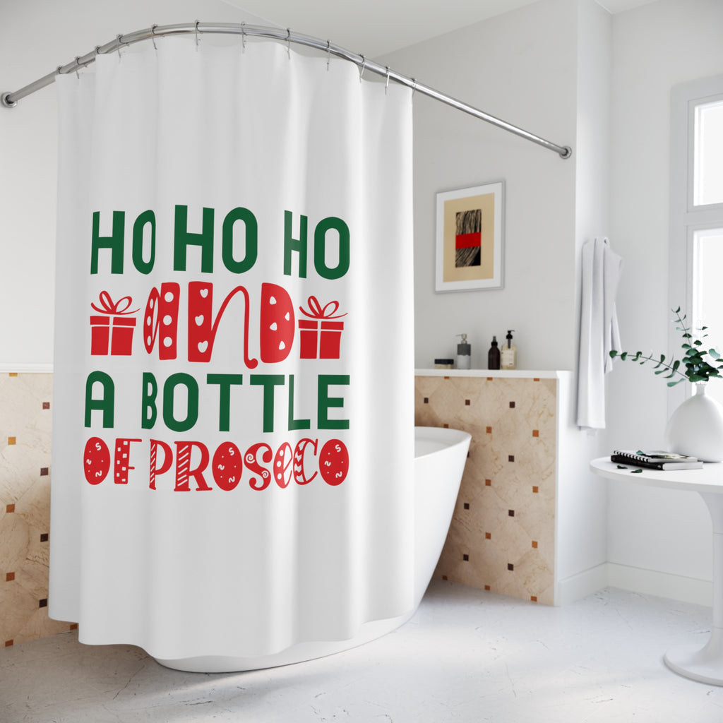 Christmas  Shower - Curtains - Ho Ho Ho and a Bottle of Proseco Printify