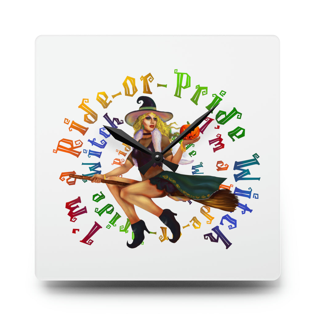 Halloween Acrylic Wall Clock - I'm a Ride or Pride (White) Printify