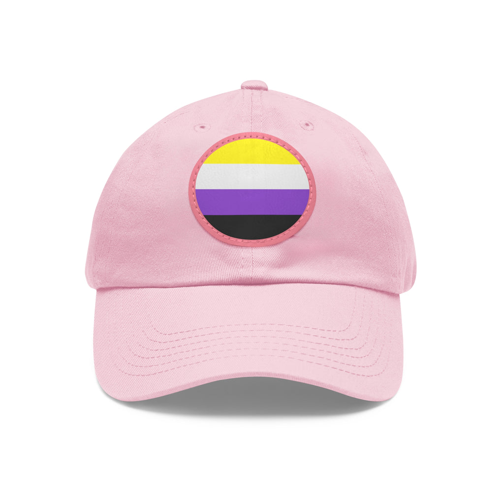 SHAVA CO Non Binary Flag Dad Hat with Leather Patch (Round) Printify