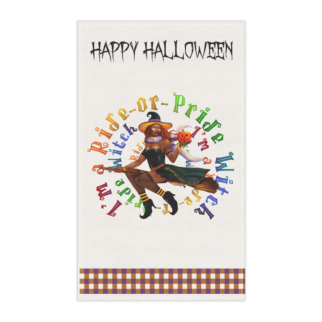 Halloween Kitchen Towel - Happy Halloween - I m a ride or pride Black Bitch Printify