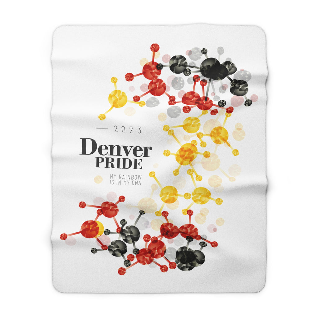 SHAVA CO Rubber Flag 2023 Pride, Denver Sherpa Fleece Blanket - My Rainbow Is In My DNA Printify