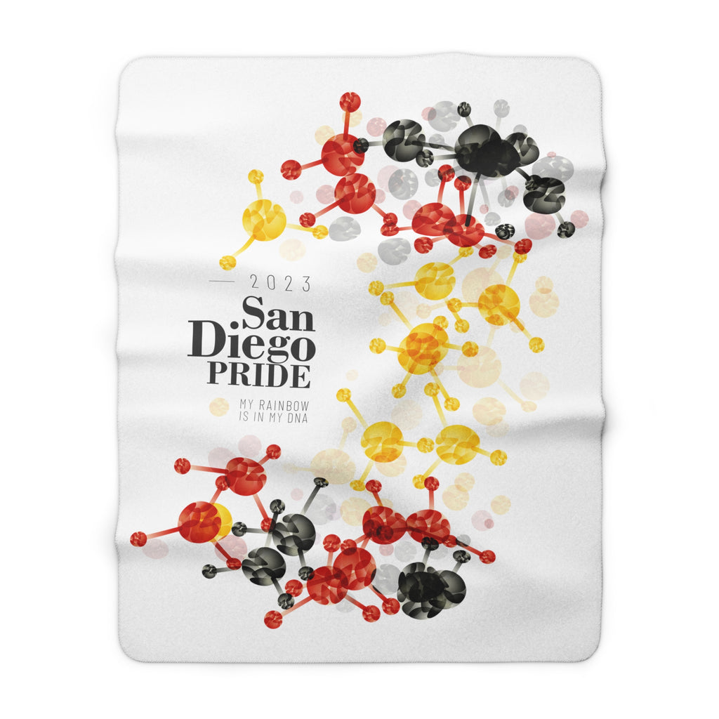 SHAVA CO Rubber Flag 2023 Pride, San Diego Sherpa Fleece Blanket - My Rainbow Is In My DNA Printify