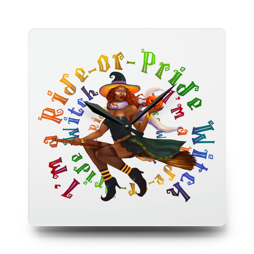 Halloween Acrylic Wall Clock - I'm a Ride or Pride (Black) Printify