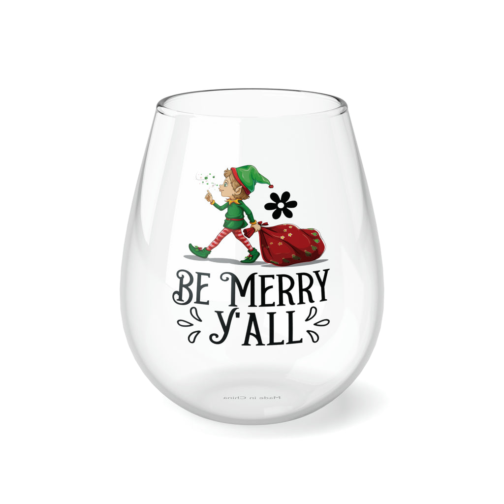 Christmas Stemless Wine Glass, Be Merry Y'all Printify