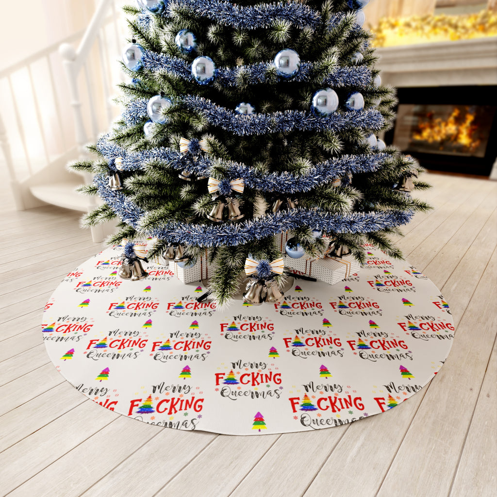 Christmas LGBTQ  Round Tree Skirt , Merry Fucking Queermas Printify