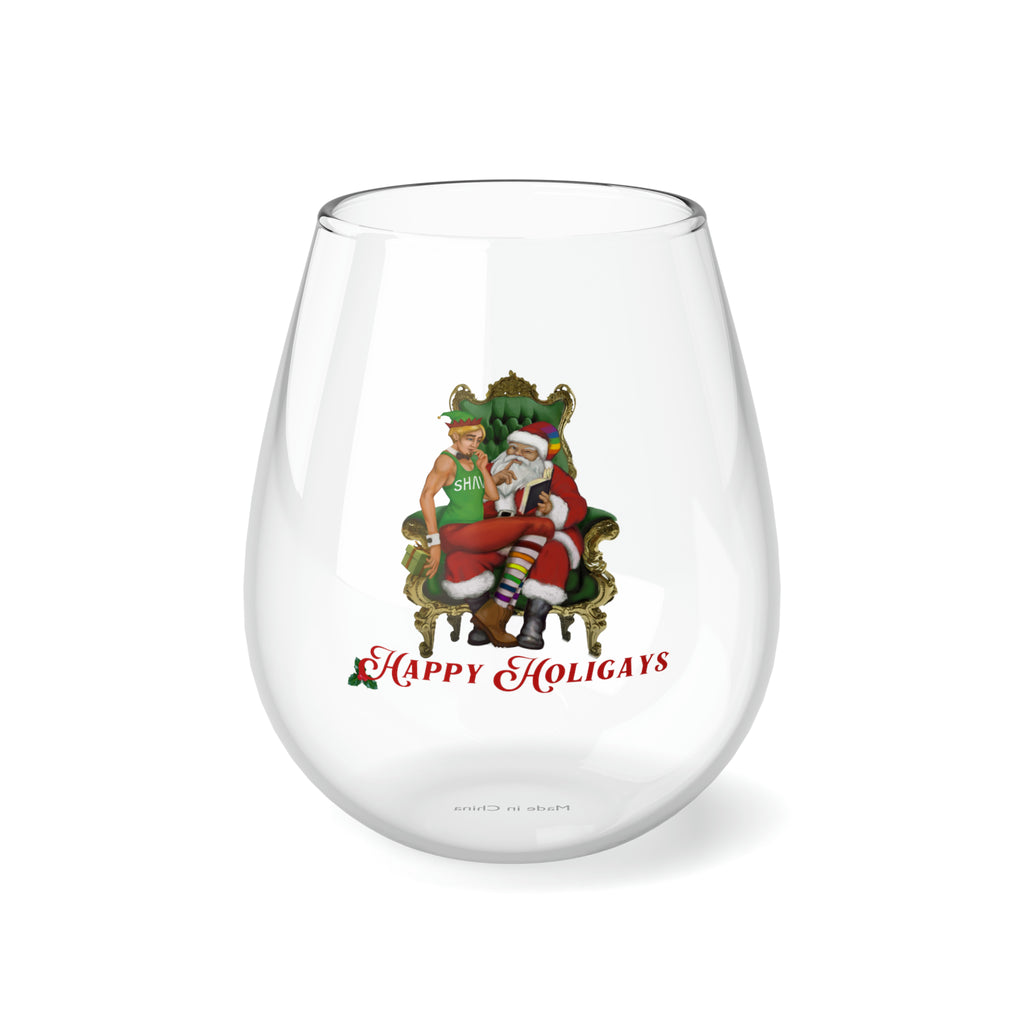 Christmas LGBTQ Stemless Wine Glass, Happy Holigays (Whit SHAVA ) Printify