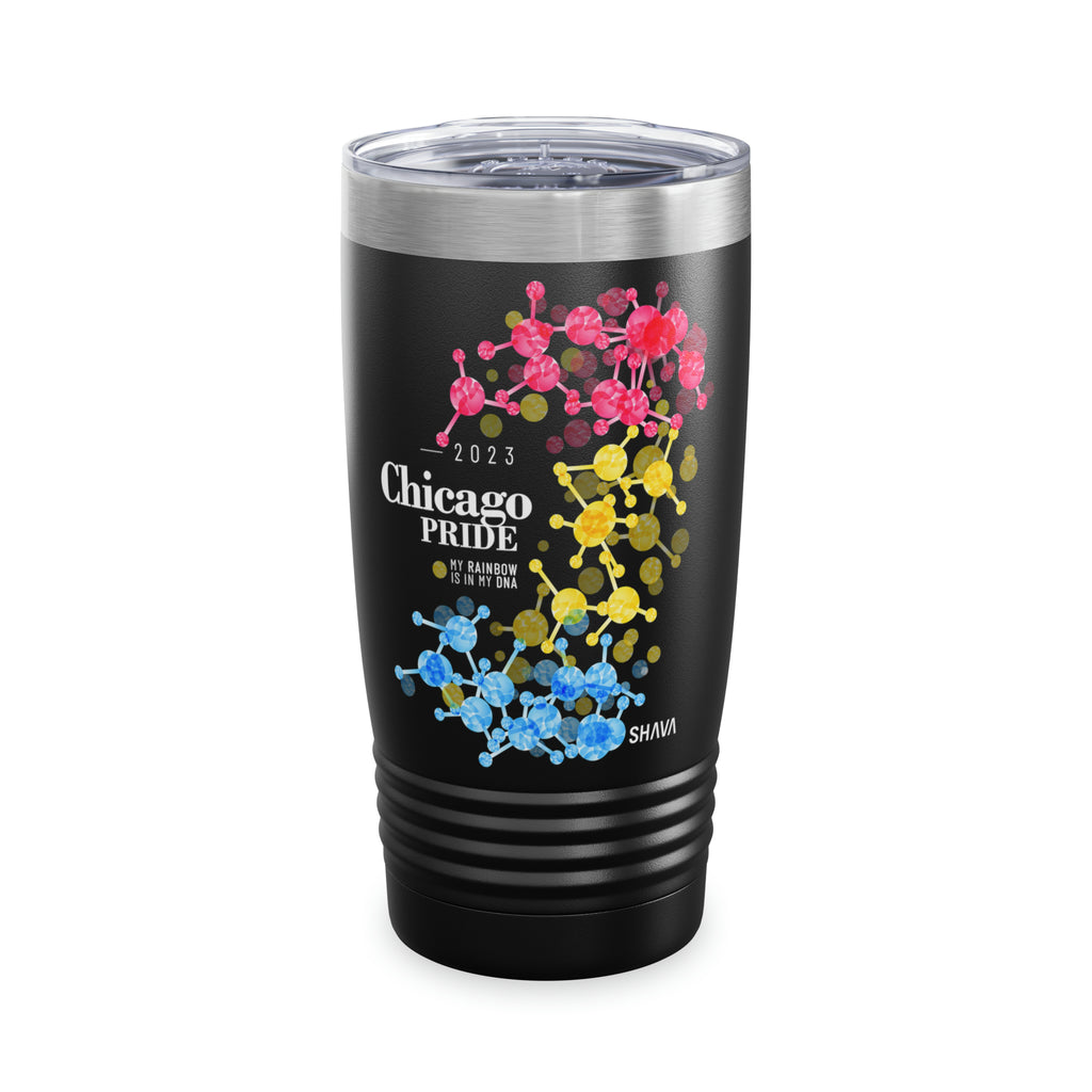 SHAVA CO Pansexual Flag 2023 Pride, Chicago Ringneck Tumbler 20oz - My Rainbow Is In My DNA Printify