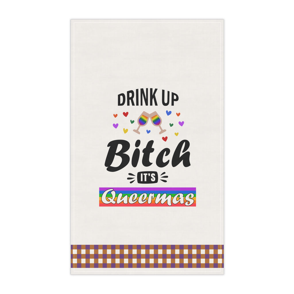 Christmas LGBTQ  Kitchen Towel -Drinks Up Printify