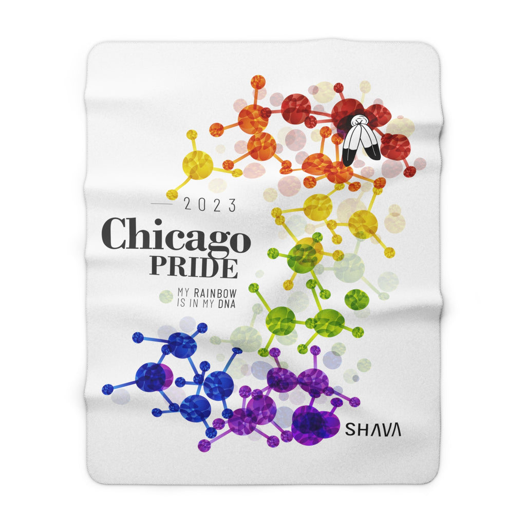 SHAVA CO Two Spirit Flag 2023 Pride, Chicago Sherpa Fleece Blanket - My Rainbow Is In My DNA Printify