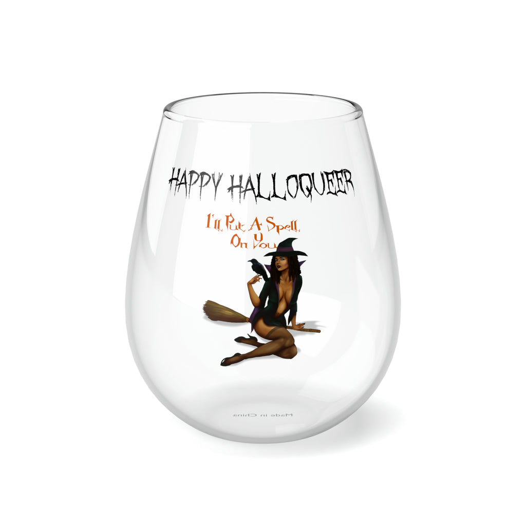 Halloween Stemless Wine Glass, Happy Halloqueer , I_ll Put a Spell On You Printify