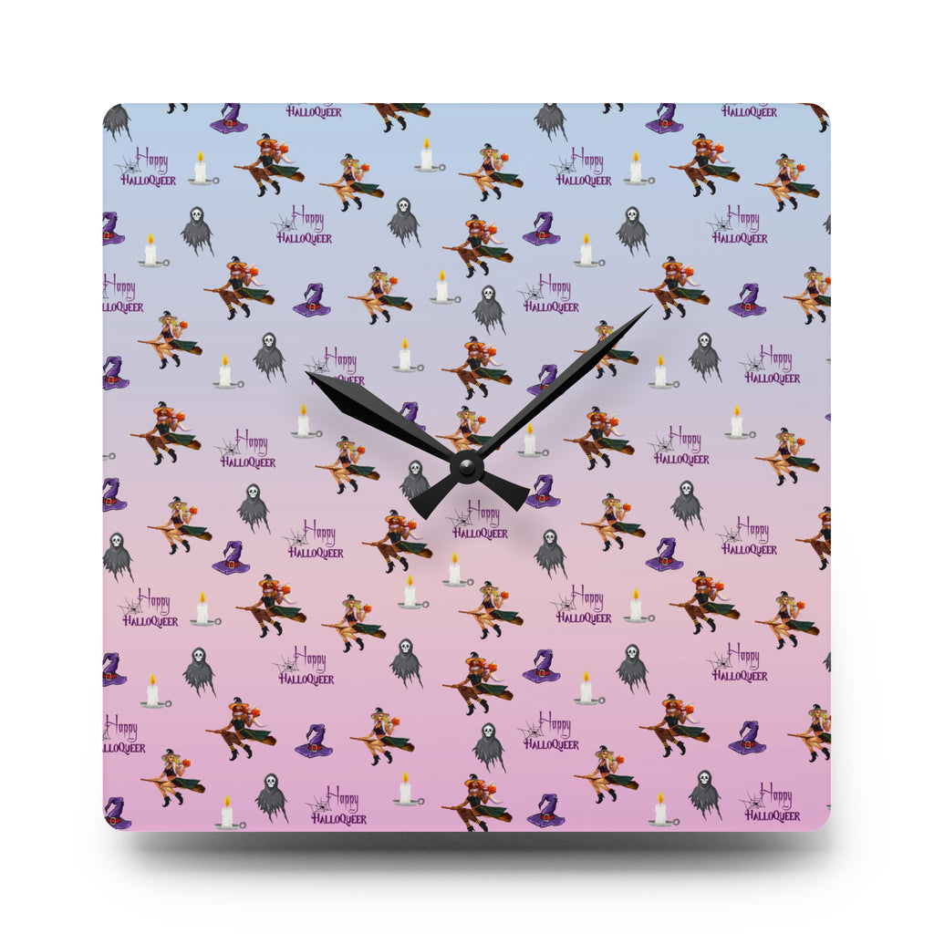 Halloween Acrylic Wall Clock - Happy HallowQueer Pattern Printify